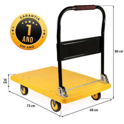 Carrinho Plataforma de Carga Dobrável 300kg em Aço Carbono com Rodas PU