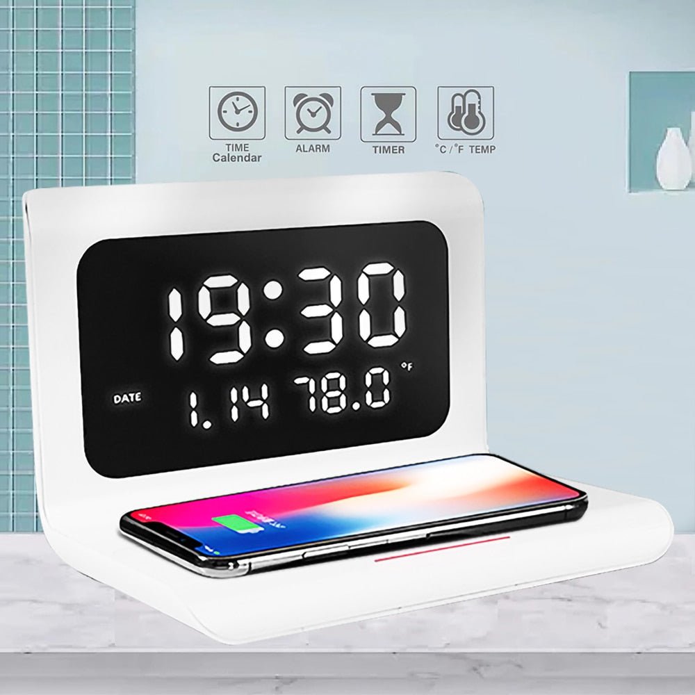 DigitalStation 4 em 1 Multifuncional - Carregador por Indução, Hora, Calendário e Temperatura