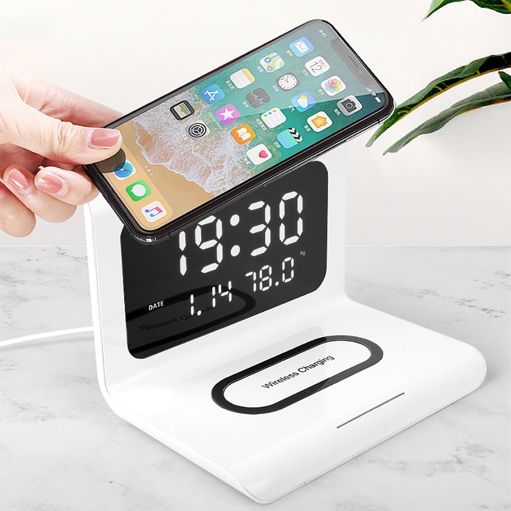 DigitalStation 4 em 1 Multifuncional - Carregador por Indução, Hora, Calendário e Temperatura