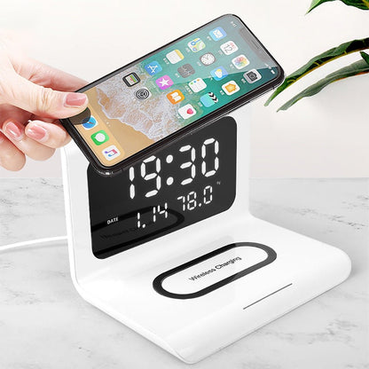 DigitalStation 4 em 1 Multifuncional - Carregador por Indução, Hora, Calendário e Temperatura