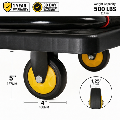 Carrinho Plataforma de Carga Dobrável Industrial 400kg em Aço Carbono com Rodas PU