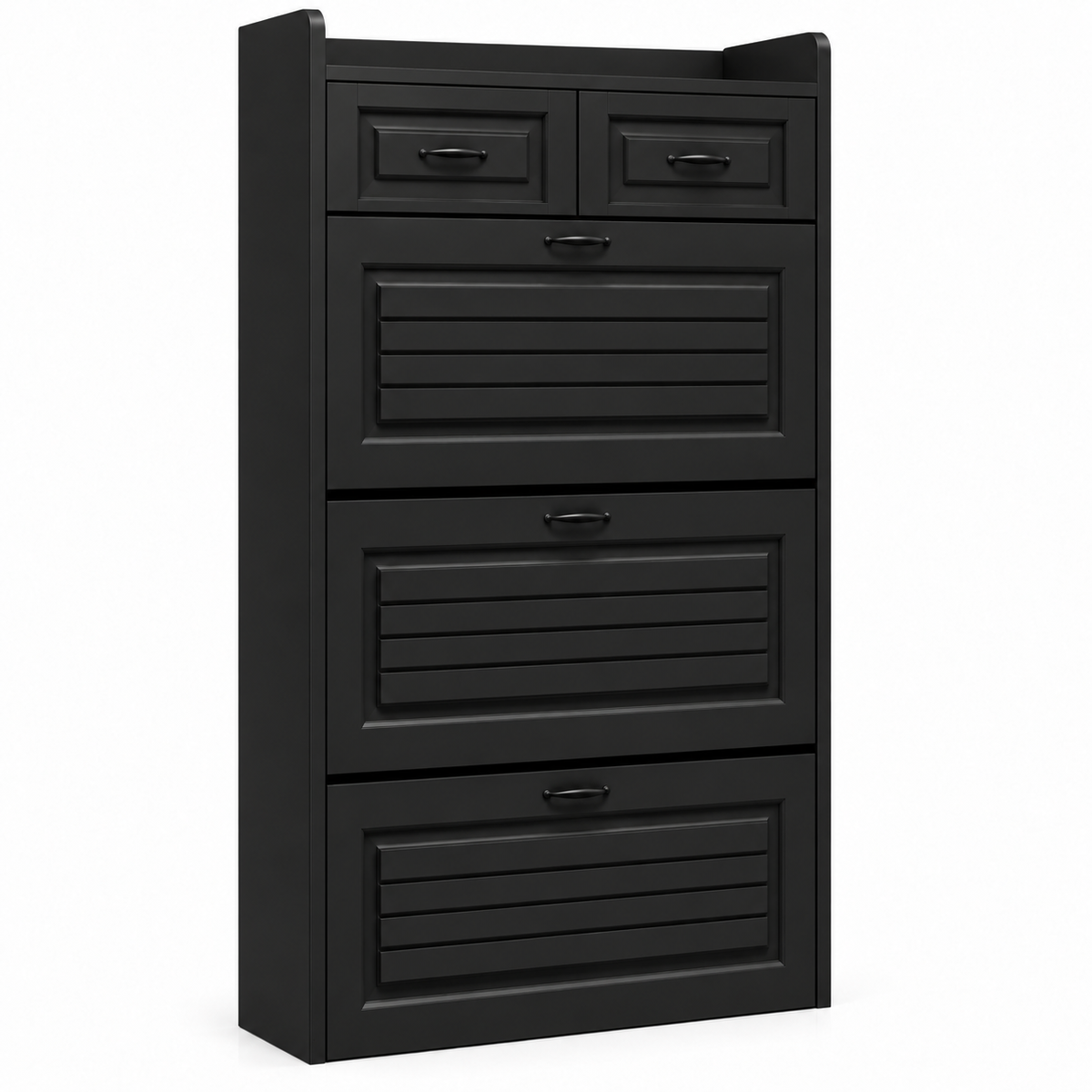 Sapateira Linea Home preta com 3 portas e 2 gavetas