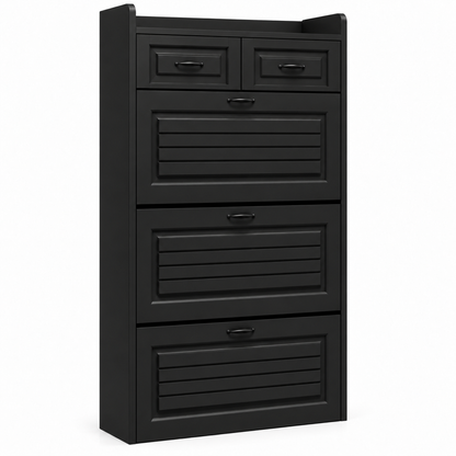 Sapateira Linea Home preta com 3 portas e 2 gavetas