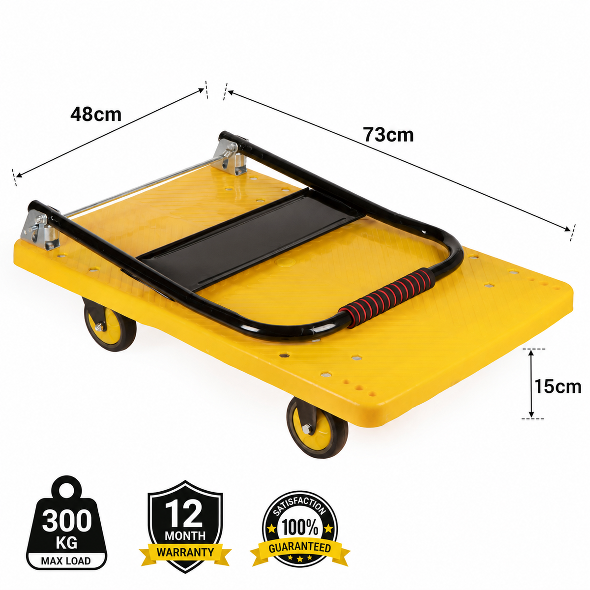 Carrinho Plataforma de Carga Dobrável 300kg em Aço Carbono com Rodas PU