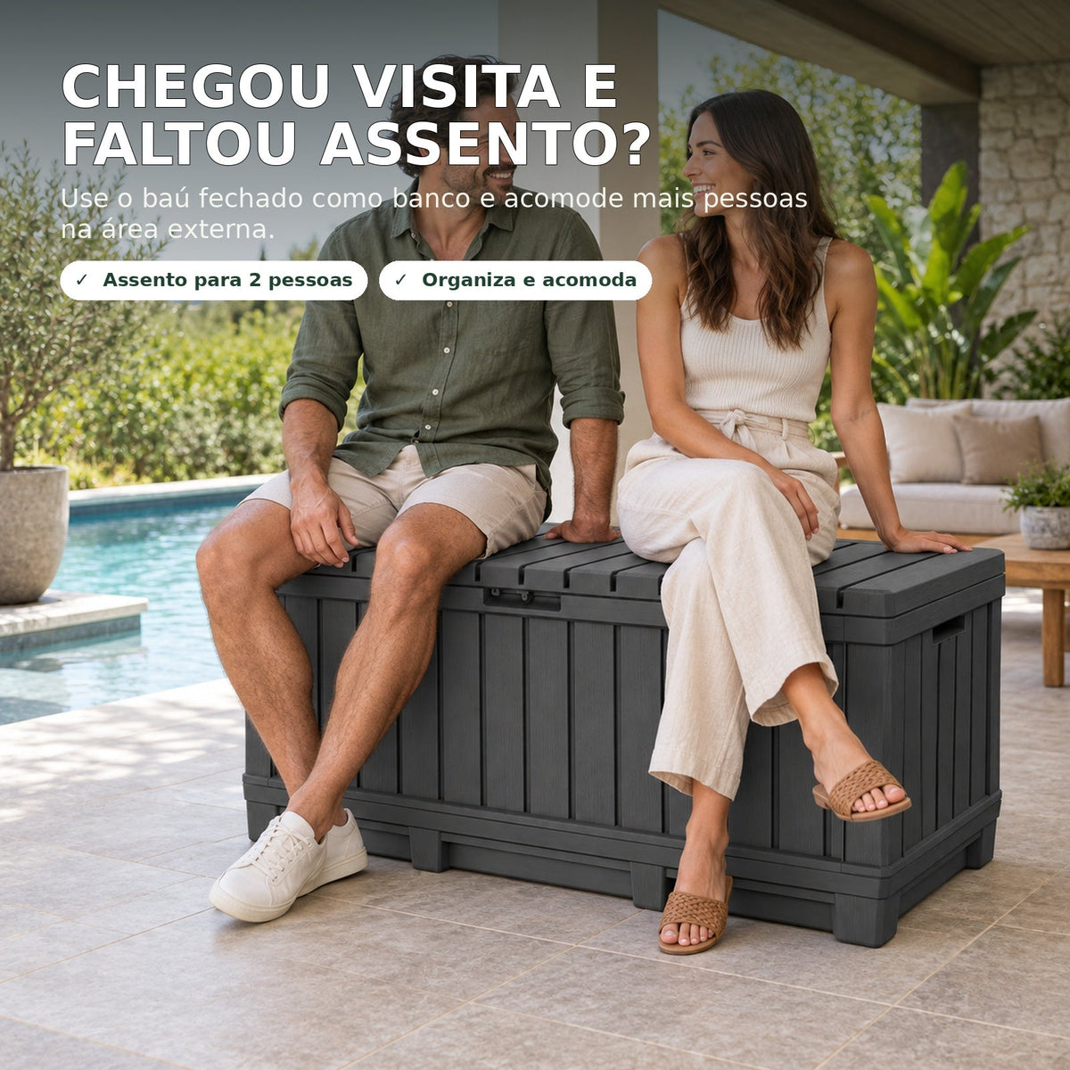 Baú Urbanox 350L usado como assento
