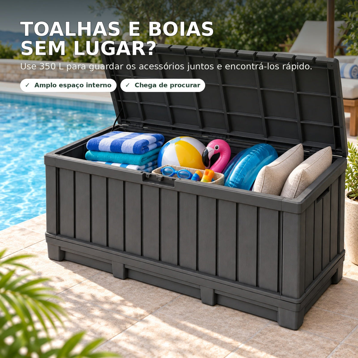 Baú Urbanox 350L guardando acessórios